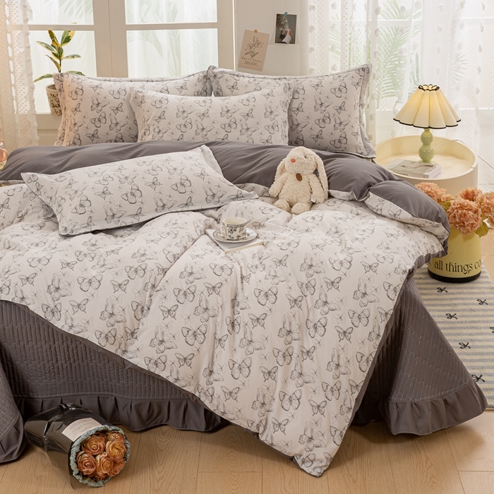 91家纺网 家纺一手货源 找家纺 梦莱斯 2024新款A类提花针织棉床盖四件套 梦蝶