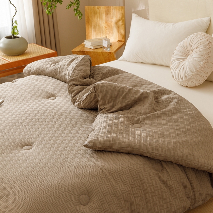 91家纺网 家纺一手货源 找家纺 迪乐妮家居 2024新款水洗华夫格大豆纤维被 卡其