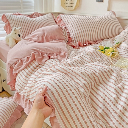 91家纺网 家纺一手货源 找家纺 （总）富米莱（原臻工厂） 2024新款韩版提花条纹四件套