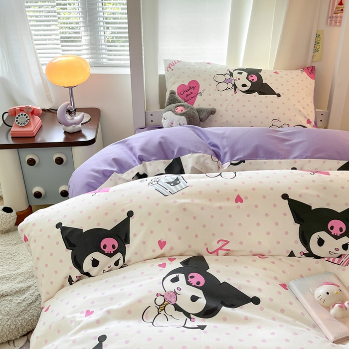 91家纺网 家纺一手货源 找家纺 2024新款三丽鸥授权全棉少女印花系列学生三件套四件套 棉三丽鸥-甜筒库洛米