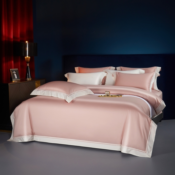 91家纺网 家纺一手货源 找家纺 缔缦 2024新款定织新布种S120高支高密长绒棉四件套全棉四件套黛安娜 微醺粉