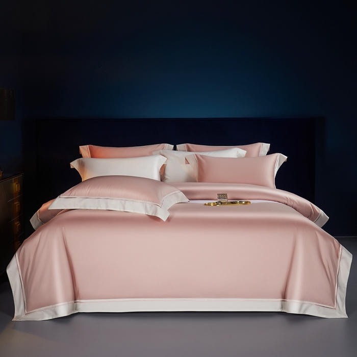 91家纺网 家纺一手货源 找家纺 缔缦 2024新款定织新布种S120高支高密长绒棉四件套全棉四件套黛安娜 微醺粉