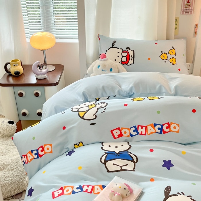 91家纺网 家纺一手货源 找家纺 2024新款三丽鸥授权全棉少女印花系列学生三件套四件套 棉三丽鸥-活力帕恰狗