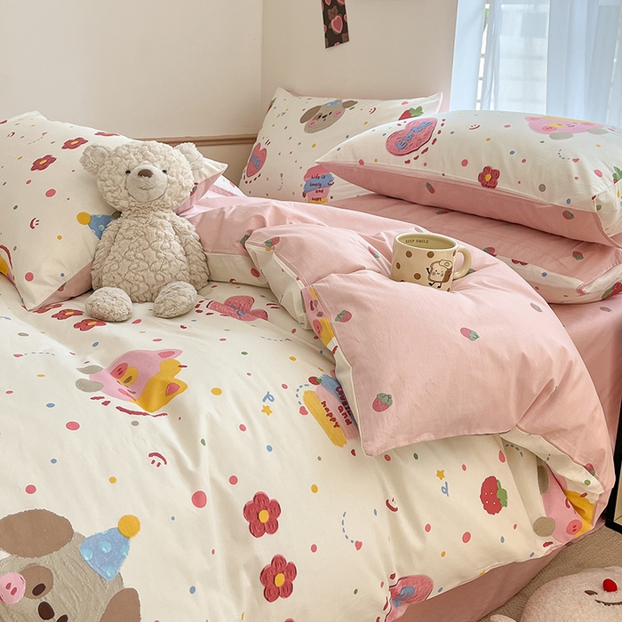 91家纺网 家纺一手货源 找家纺 桃子家居  2024新款纯棉小清新卡通少女13372系列四件套 棉-花花酱