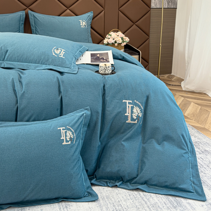 91家纺网 家纺一手货源 找家纺 U品汇 2024新品生态加厚长绒棉纯棉绣花全棉磨毛刺绣四件套宽边款直播 漫步梧桐-兰