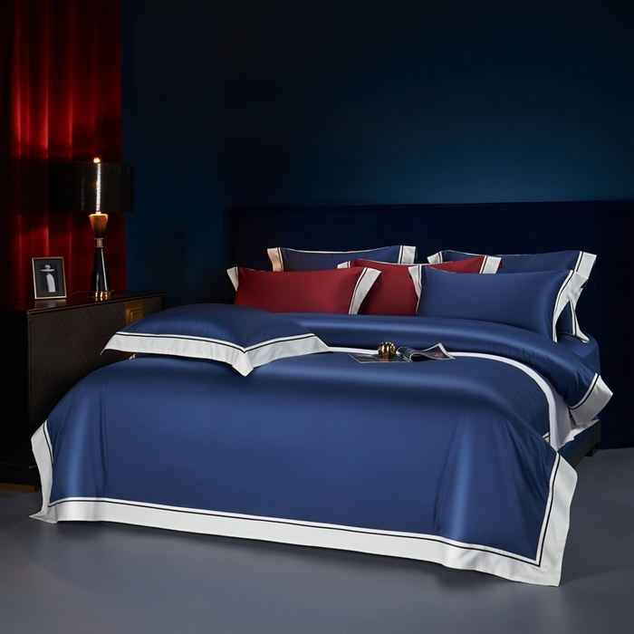 91家纺网 家纺一手货源 找家纺 缔缦 2024新款定织新布种S120高支高密长绒棉四件套全棉四件套黛安娜 宾利蓝