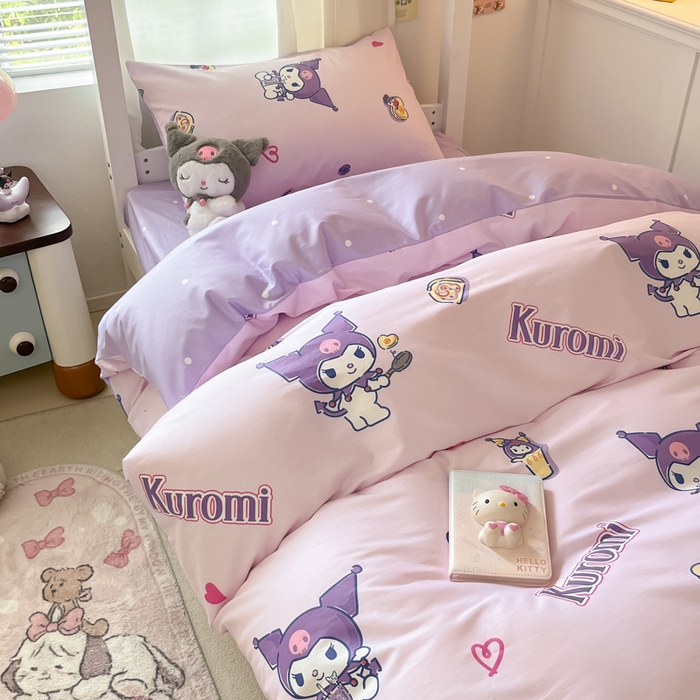 91家纺网 家纺一手货源 找家纺 2024新款三丽鸥授权全棉少女印花系列学生三件套四件套 棉三丽鸥-甜甜奶茶库洛米