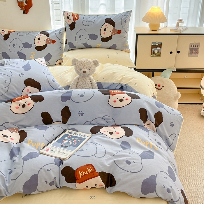 91家纺网 家纺一手货源 找家纺 桃子家居  2024新款纯棉小清新卡通少女13372系列四件套 棉-乐乐狗