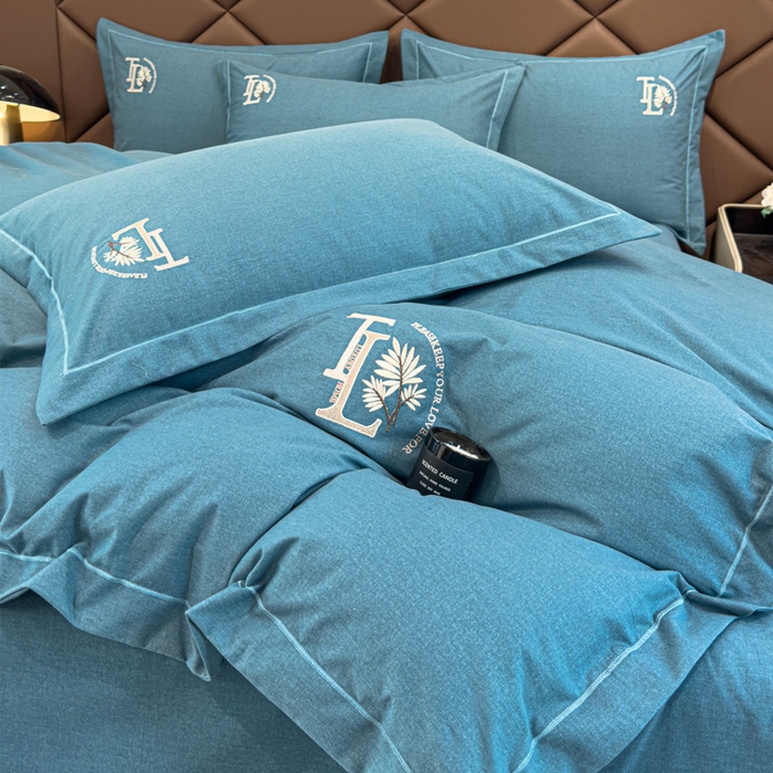 91家纺网 家纺一手货源 找家纺 U品汇 2024新品生态加厚长绒棉纯棉绣花全棉磨毛刺绣四件套宽边款直播 漫步梧桐-兰