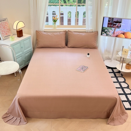 莱米家纺 2024新款全棉磨毛单床单 纯色—卡其