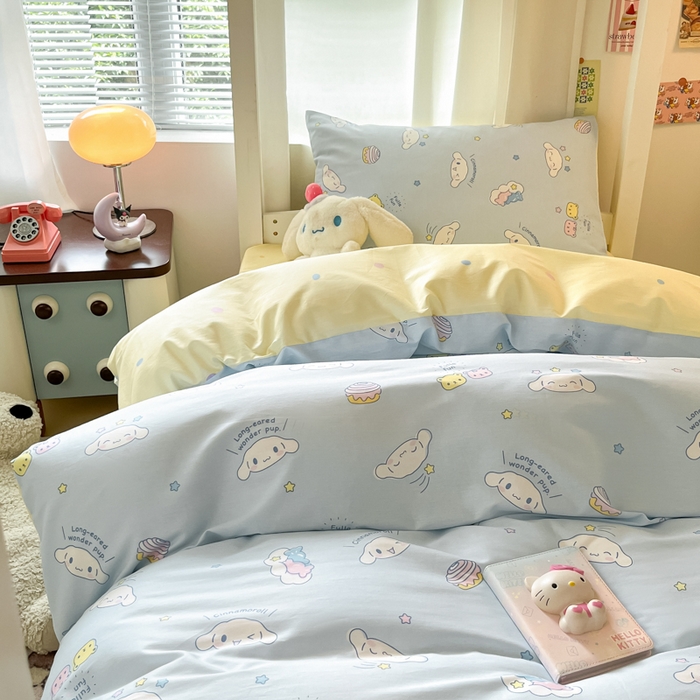 91家纺网 家纺一手货源 找家纺 2024新款三丽鸥授权全棉少女印花系列学生三件套四件套 棉三丽鸥-云朵大耳狗