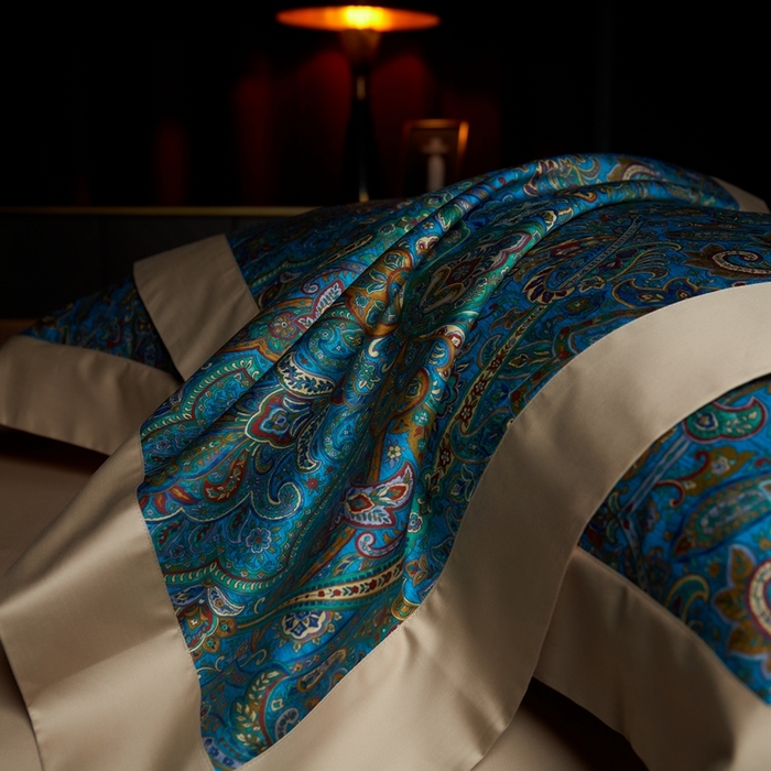 91家纺网 家纺一手货源 找家纺 缔缦 2024新款高端100s数码印花四件套长绒棉四件套全棉四件套佩斯利 香榭丽