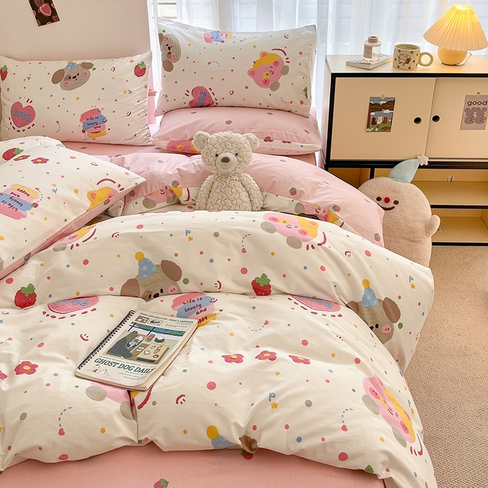 91家纺网 家纺一手货源 找家纺 桃子家居  2024新款纯棉小清新卡通少女13372系列四件套 棉-花花酱