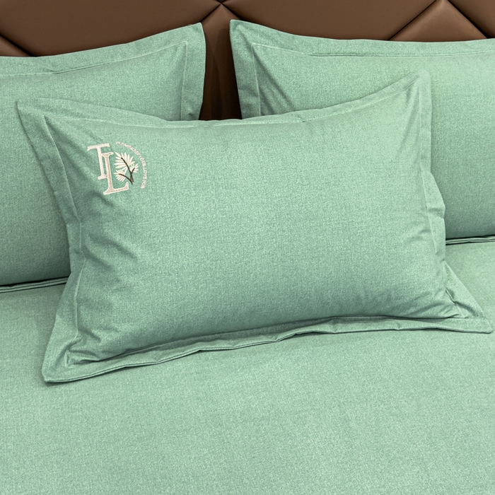 91家纺网 家纺一手货源 找家纺 U品汇 2024新品生态加厚长绒棉纯棉绣花全棉磨毛刺绣四件套宽边款直播 漫步梧桐-绿