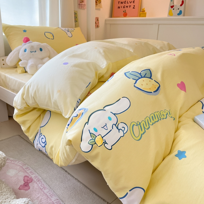 91家纺网 家纺一手货源 找家纺 2024新款三丽鸥授权全棉少女印花系列学生三件套四件套 棉三丽鸥-柠檬大耳狗