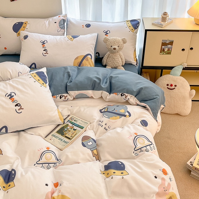 91家纺网 家纺一手货源 找家纺 桃子家居  2024新款纯棉小清新卡通少女13372系列四件套 棉-流浪地球