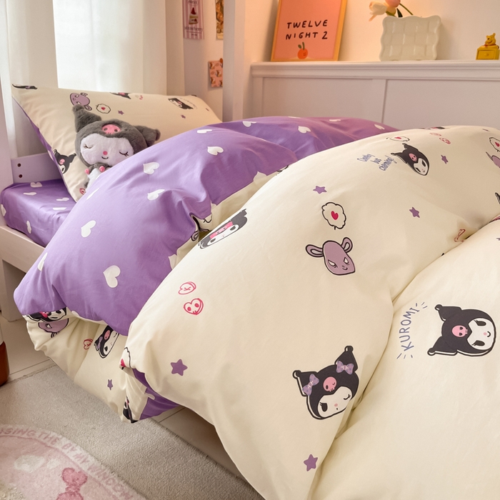 91家纺网 家纺一手货源 找家纺 2024新款三丽鸥授权全棉少女印花系列学生三件套四件套 棉三丽鸥-迷你库洛米