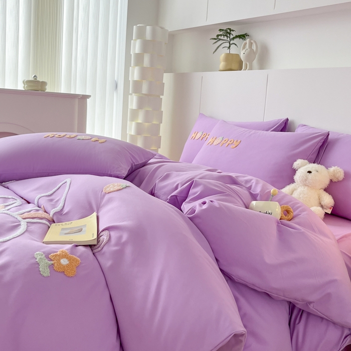 91家纺网 家纺一手货源 找家纺 言熙居家纺 2024新款加厚磨毛110克亲肤棉四件套 炫丽紫