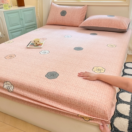 91家纺网 家纺一手货源 找家纺 莱米家纺 2024新款全棉磨毛单床笠 知心玫瑰—粉