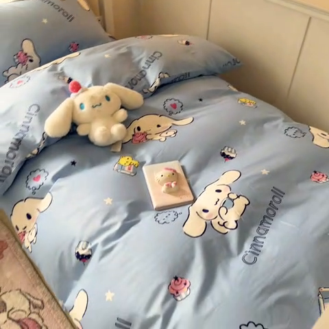 91家纺网 家纺一手货源 找家纺 2024新款三丽鸥授权全棉少女印花系列学生三件套四件套 棉三丽鸥-牛奶玉桂狗