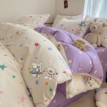 桃子家居 2024新款纯棉小清新卡通少女13372系列四件套 棉-雪融融