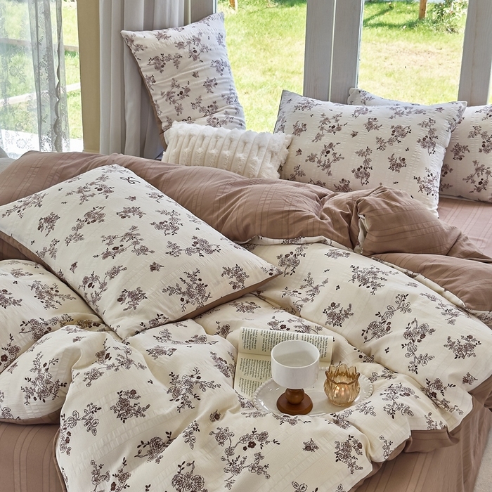 91家纺网 家纺一手货源 找家纺 梦莱斯 2024新款A类云纱棉四件套现货供应 叶秋