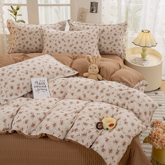 91家纺网 家纺一手货源 找家纺 梦莱斯 2024新款A类提花针织棉床盖四件套 剪秋