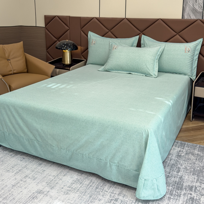 91家纺网 家纺一手货源 找家纺 U品汇 2024新品生态加厚长绒棉纯棉绣花全棉磨毛刺绣四件套宽边款直播 漫步梧桐-浅绿