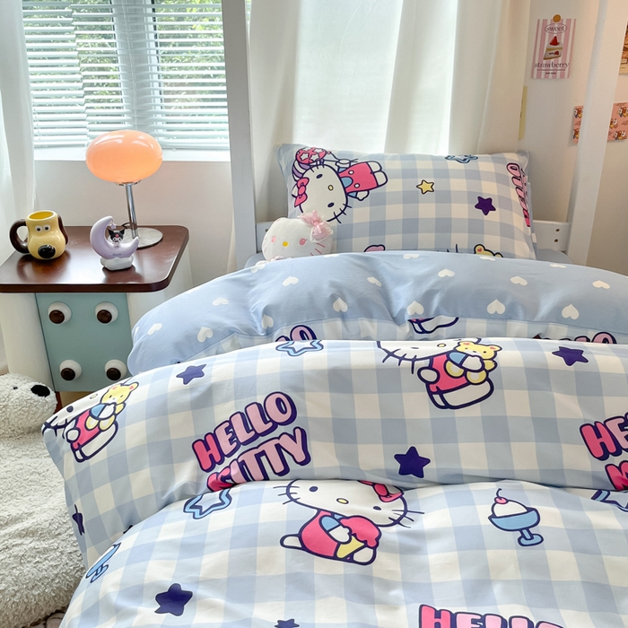 91家纺网 家纺一手货源 找家纺 2024新款三丽鸥授权全棉少女印花系列学生三件套四件套 棉三丽鸥-幸运星kitty