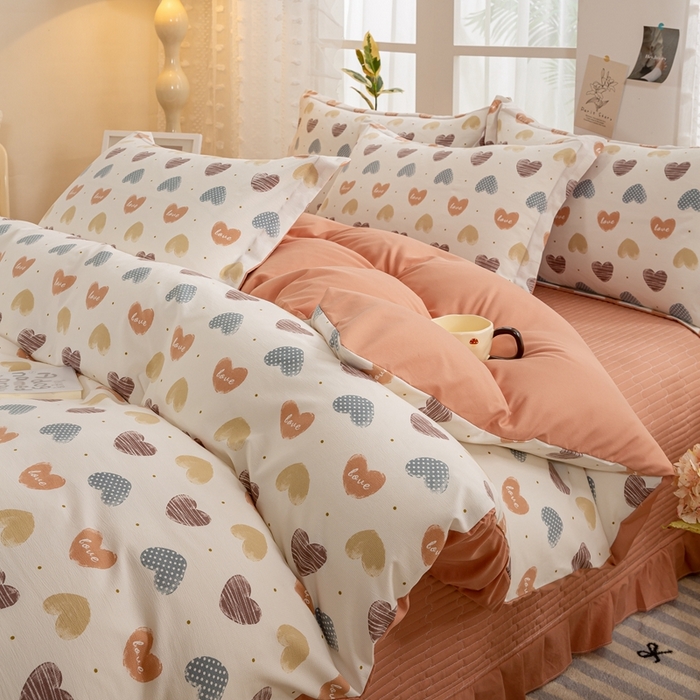 91家纺网 家纺一手货源 找家纺 梦莱斯 2024新款A类提花针织棉床盖四件套 比心