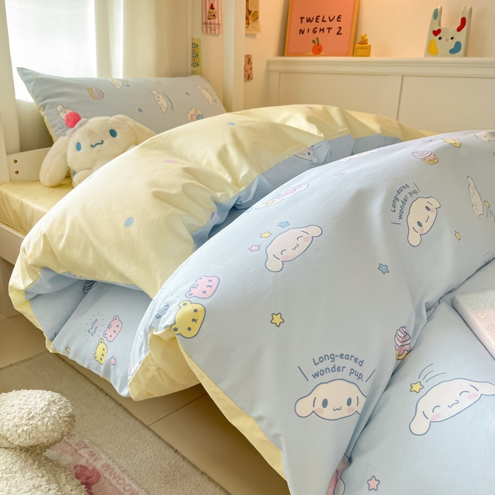 91家纺网 家纺一手货源 找家纺 2024新款三丽鸥授权全棉少女印花系列学生三件套四件套 棉三丽鸥-云朵大耳狗