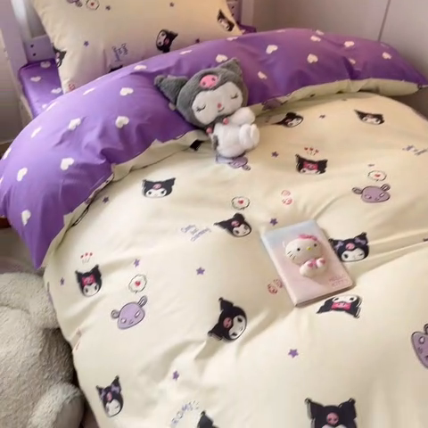 91家纺网 家纺一手货源 找家纺 2024新款三丽鸥授权全棉少女印花系列学生三件套四件套 棉三丽鸥-迷你库洛米