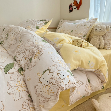 91家纺网 家纺一手货源 找家纺 桃子家居  2024新款纯棉小清新卡通少女13372系列四件套 棉-萌小兔