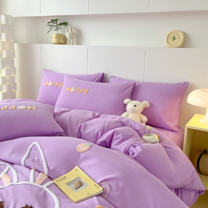 91家纺网 家纺一手货源 找家纺 言熙居家纺 2024新款加厚磨毛110克亲肤棉四件套 炫丽紫