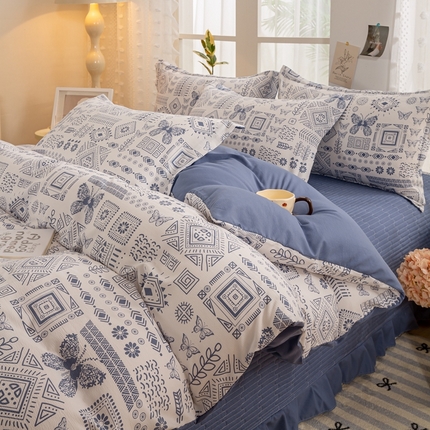 梦莱斯 2024新款A类提花针织棉床盖四件套 蓝图
