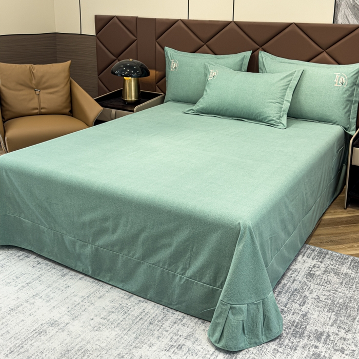 91家纺网 家纺一手货源 找家纺 U品汇 2024新品生态加厚长绒棉纯棉绣花全棉磨毛刺绣四件套宽边款直播 漫步梧桐-绿