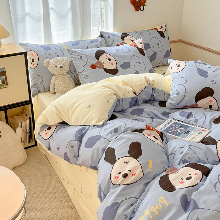 91家纺网 家纺一手货源 找家纺 桃子家居  2024新款纯棉小清新卡通少女13372系列四件套 棉-乐乐狗