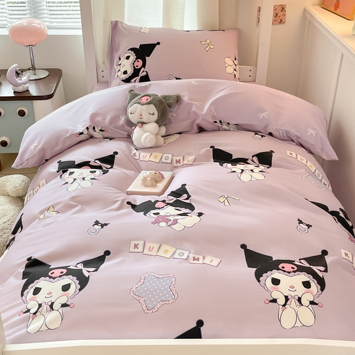 91家纺网 家纺一手货源 找家纺 2024新款三丽鸥授权全棉少女印花系列学生三件套四件套 棉三丽鸥-星星库洛米