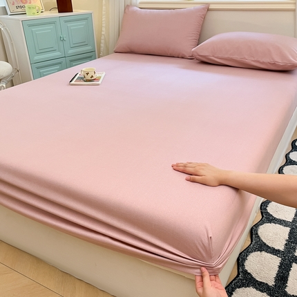 91家纺网 家纺一手货源 找家纺 莱米家纺 2024新款全棉磨毛单床笠 纯色—玉粉