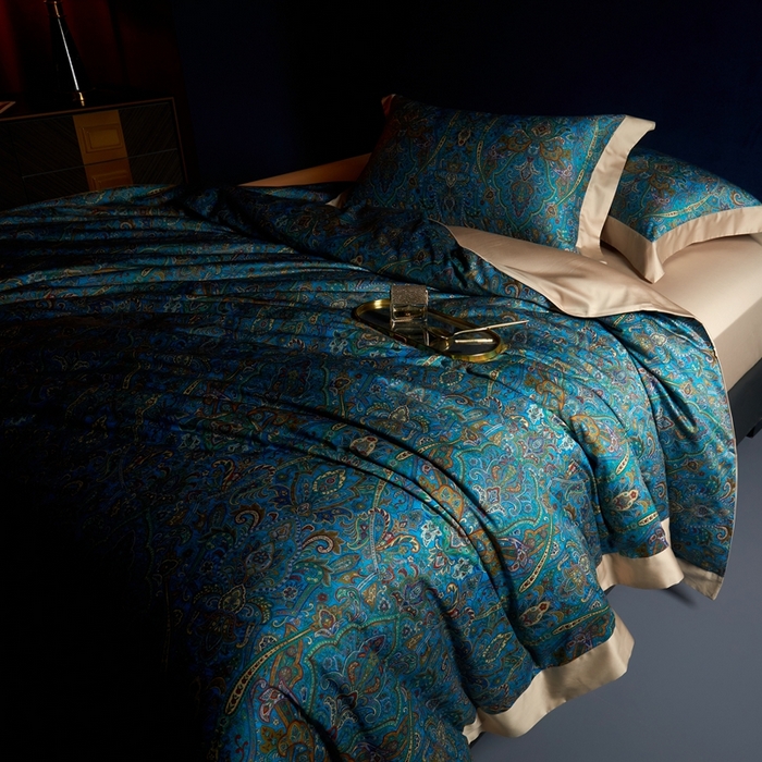 91家纺网 家纺一手货源 找家纺 缔缦 2024新款高端100s数码印花四件套长绒棉四件套全棉四件套佩斯利 香榭丽