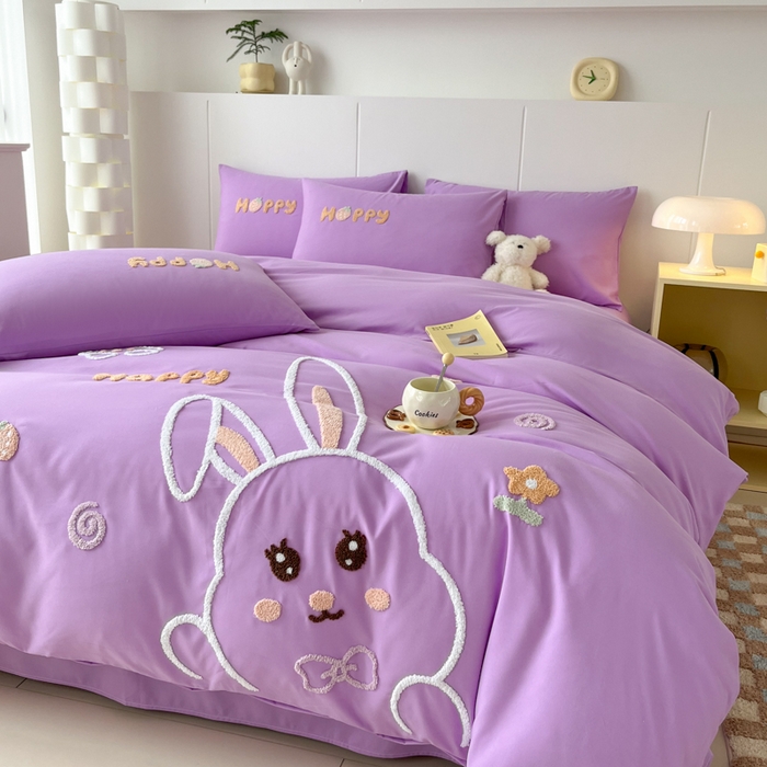 91家纺网 家纺一手货源 找家纺 言熙居家纺 2024新款加厚磨毛110克亲肤棉四件套 炫丽紫