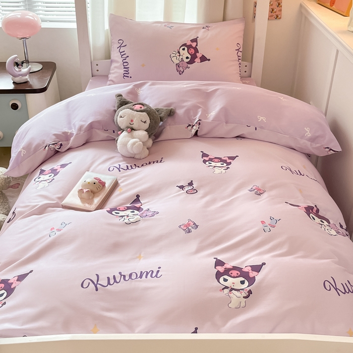 91家纺网 家纺一手货源 找家纺 2024新款三丽鸥授权全棉少女印花系列学生三件套四件套 棉三丽鸥-蝴蝶库洛米