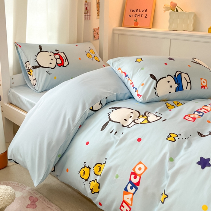 91家纺网 家纺一手货源 找家纺 2024新款三丽鸥授权全棉少女印花系列学生三件套四件套 棉三丽鸥-活力帕恰狗