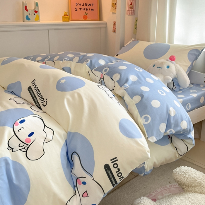 91家纺网 家纺一手货源 找家纺 2024新款三丽鸥授权全棉少女印花系列学生三件套四件套 棉三丽鸥-波点玉桂狗