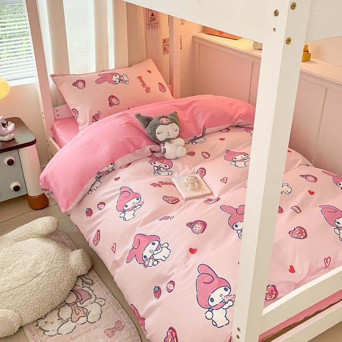 91家纺网 家纺一手货源 找家纺 2024新款三丽鸥授权全棉少女印花系列学生三件套四件套 棉三丽鸥-甜甜圈美乐蒂