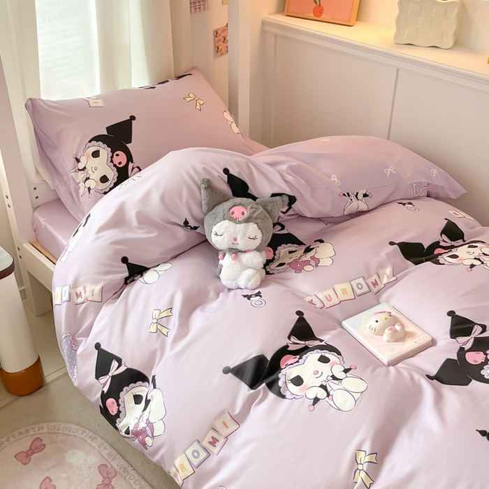 91家纺网 家纺一手货源 找家纺 2024新款三丽鸥授权全棉少女印花系列学生三件套四件套 棉三丽鸥-星星库洛米