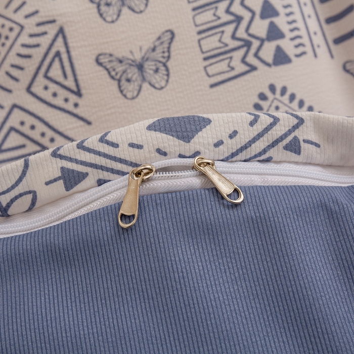 91家纺网 家纺一手货源 找家纺 梦莱斯 2024新款A类提花针织棉床盖四件套 蓝图