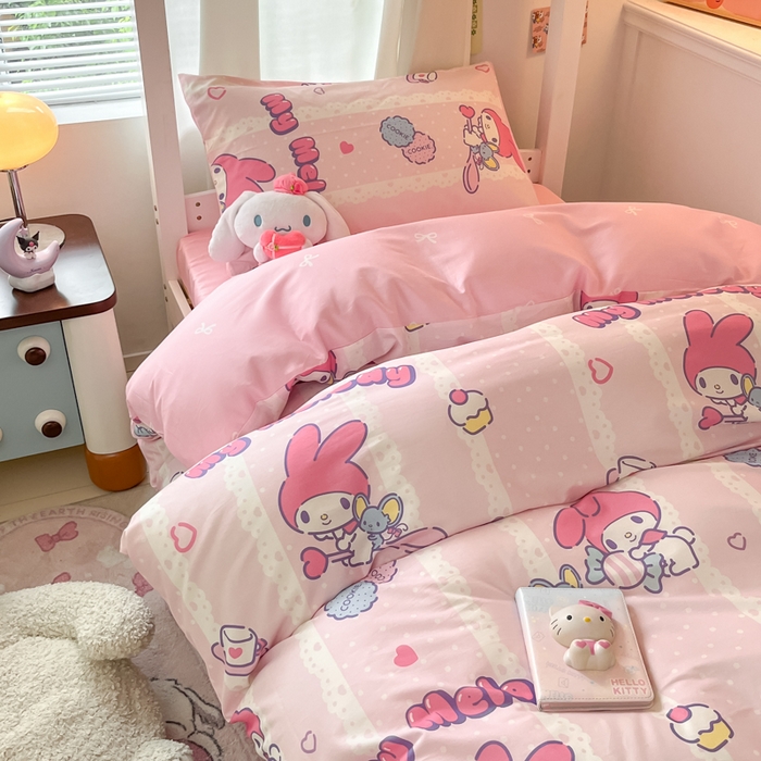 91家纺网 家纺一手货源 找家纺 2024新款三丽鸥授权全棉少女印花系列学生三件套四件套 棉三丽鸥-少女美乐蒂