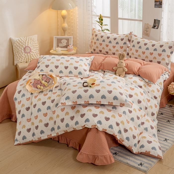 91家纺网 家纺一手货源 找家纺 梦莱斯 2024新款A类提花针织棉床盖四件套 比心