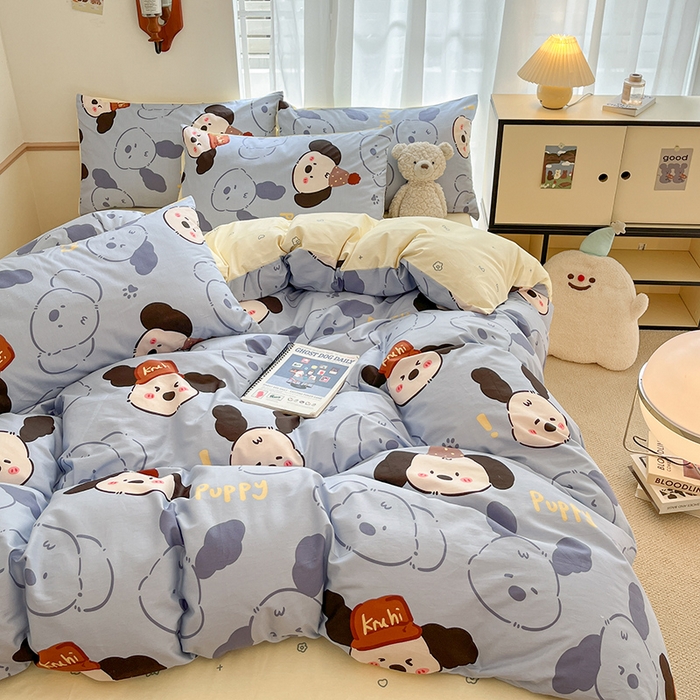 91家纺网 家纺一手货源 找家纺 桃子家居  2024新款纯棉小清新卡通少女13372系列四件套 棉-乐乐狗